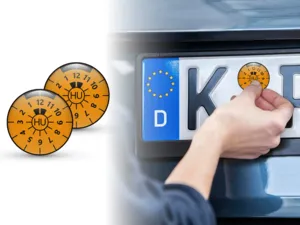 TÜV Plaketten Hauptuntersuchung Nummernschild Orange